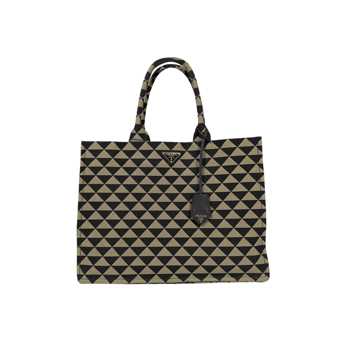 ITBFE9DI2RO2 Prada Jacquard Symbol Triangle Logo Tote Bag Black Beige 2VG099
