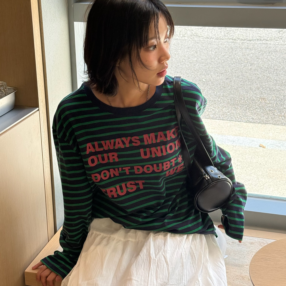 아모우 레터링 스트라이프 롱슬리브 그린(AMOU Lettering Stripe Long Sleeve Green) - 4