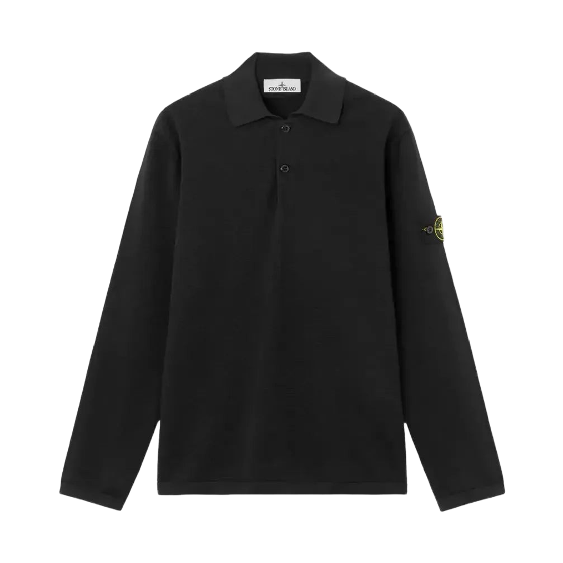 L1S1551000-24S01B2-V0029 Stone Island 5100024 Micro Stitch Soft Organic Cotton Loose-Fit Long Sleeve Polo with Ribbed Trims Black - 26SS