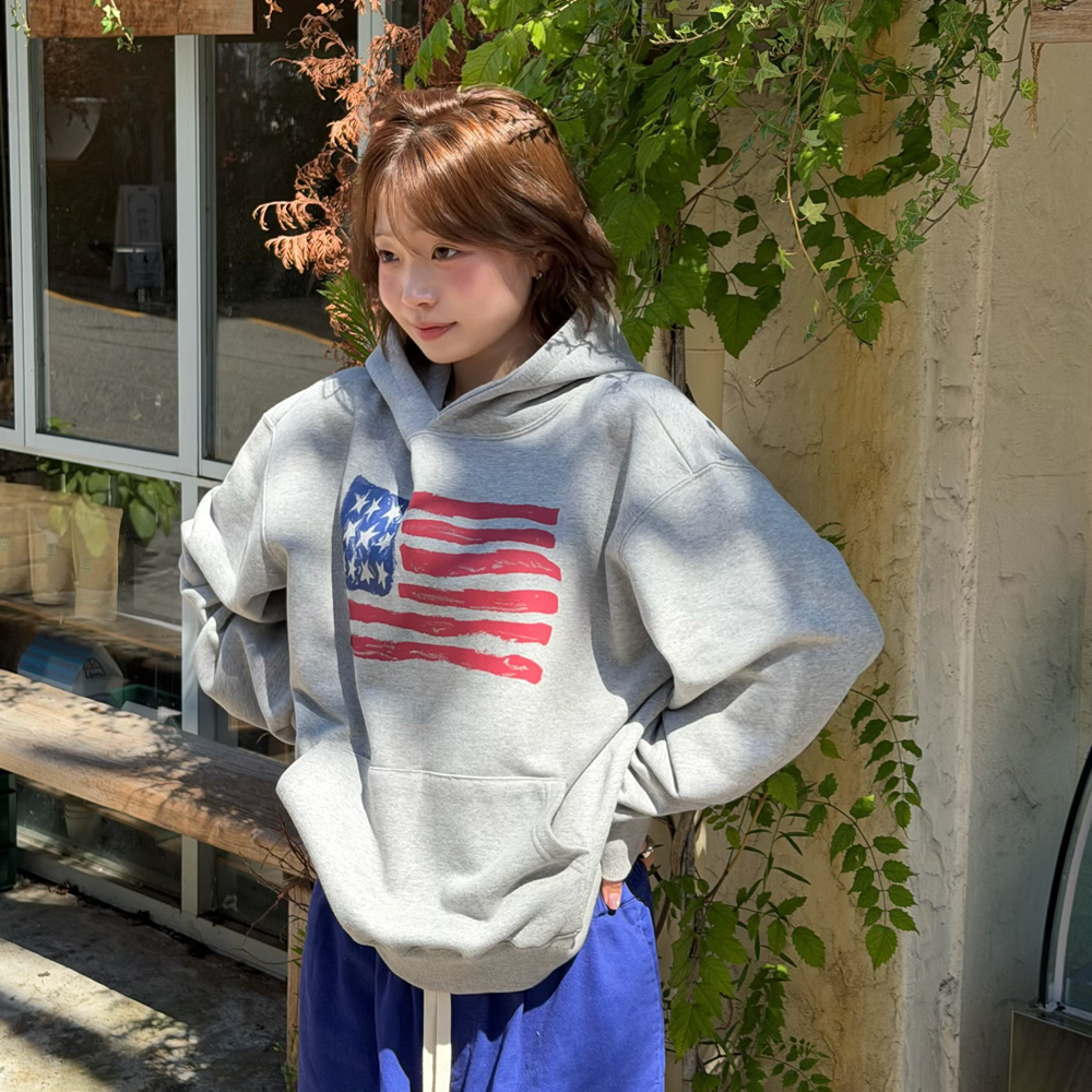 아모우 유에스에이 페인티드 후디 그레이(AMOU USA Painted Hoodie Gray) - 5