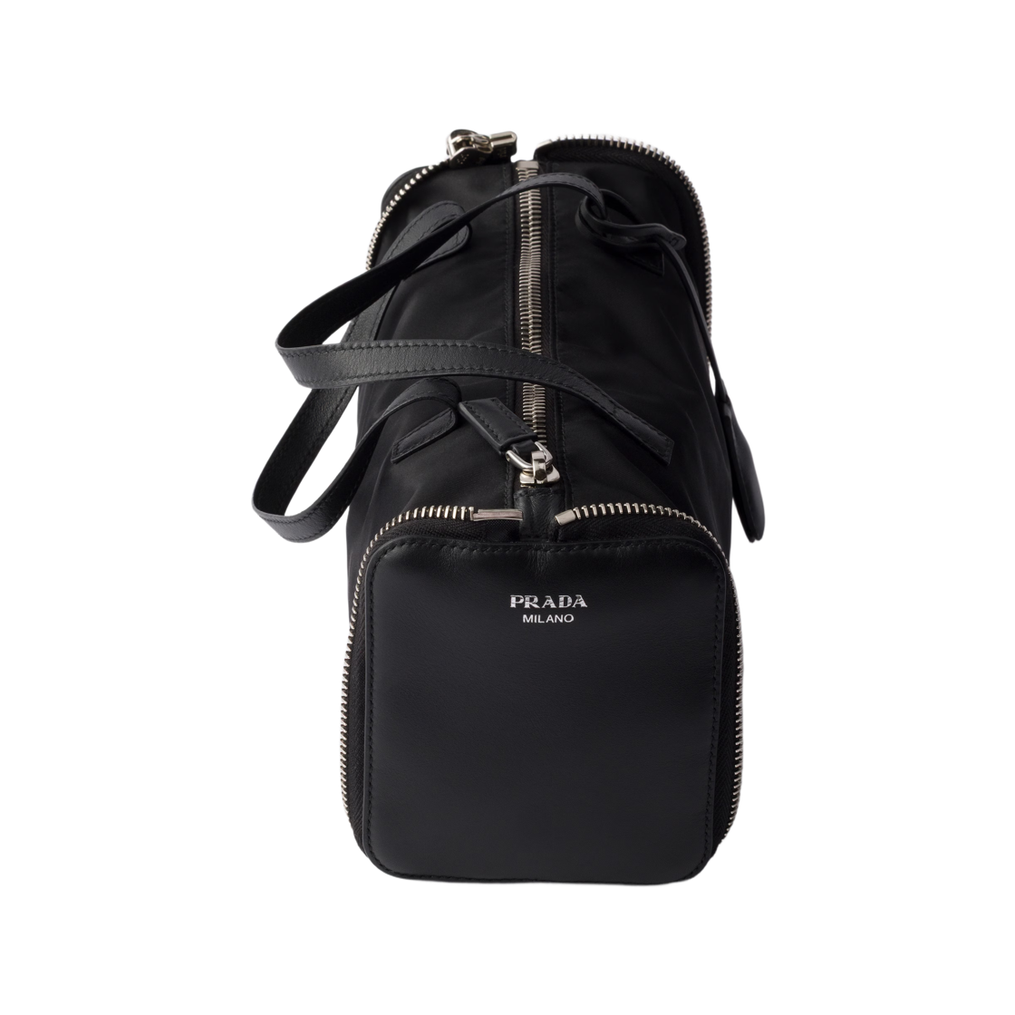 1TT348-2ZRY-F0002 Prada Re-Nylon and Leather Foldable Mini Duffel Bag Black