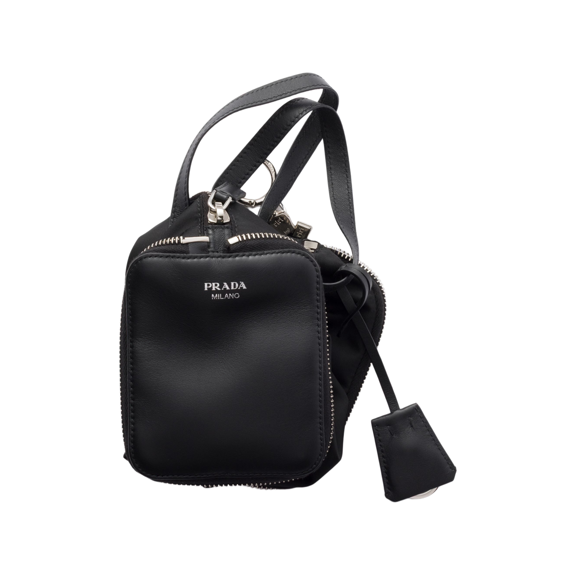 프라다 리나일론 앤 레더 폴더블 미니 더플백 블랙(Prada Re-Nylon and Leather Foldable Mini Duffel Bag Black) - 2