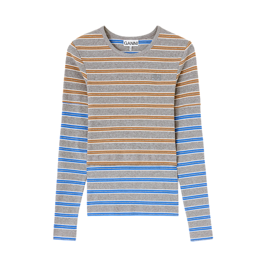 A1040472-799 (W) Ganni Long Sleeve Top in Double Stripe Strong Blue