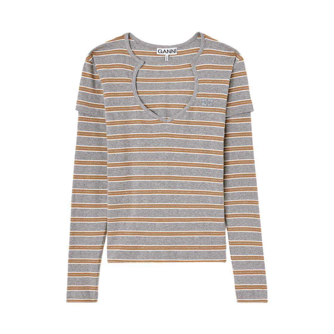 A1040483-920 (W) Ganni Long Sleeve Top in Stripe Paloma