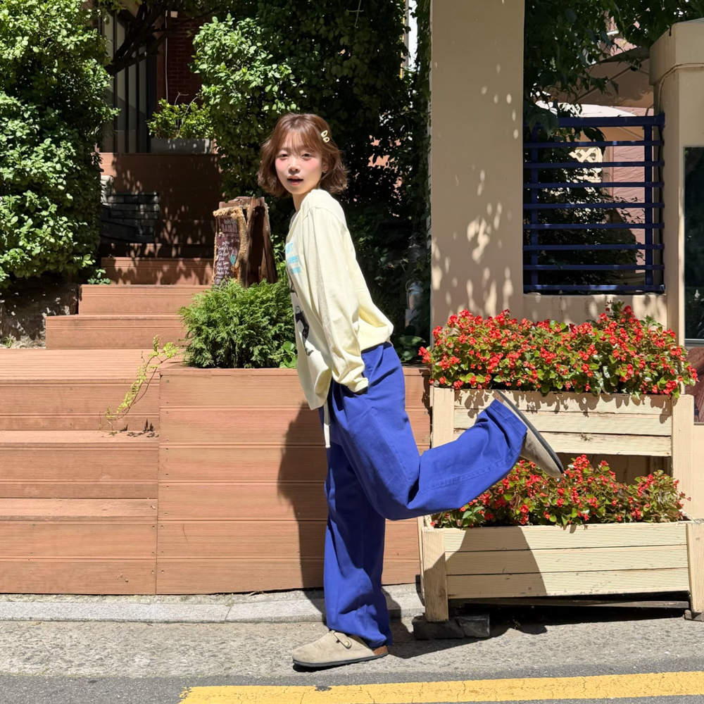 아모우 피스 세미 플레어 치노 팬츠 블루(AMOU Peace Semi Flare Chino Pants Blue) - 6