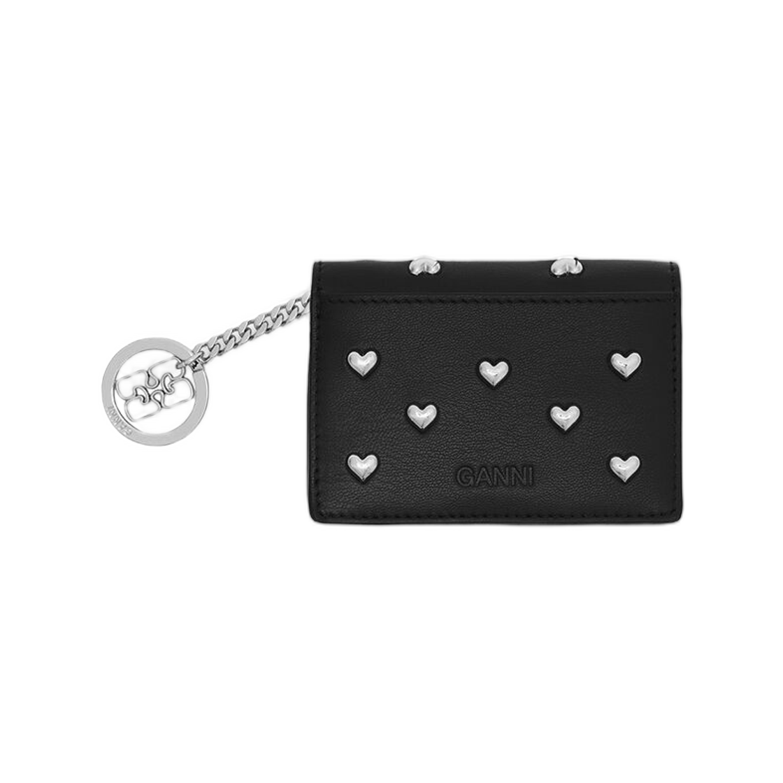 가니 보우 카드 홀더 플랩 블랙 스터드 블랙(Ganni Bou Card Holder with Flap in Black Studs Black) - 2