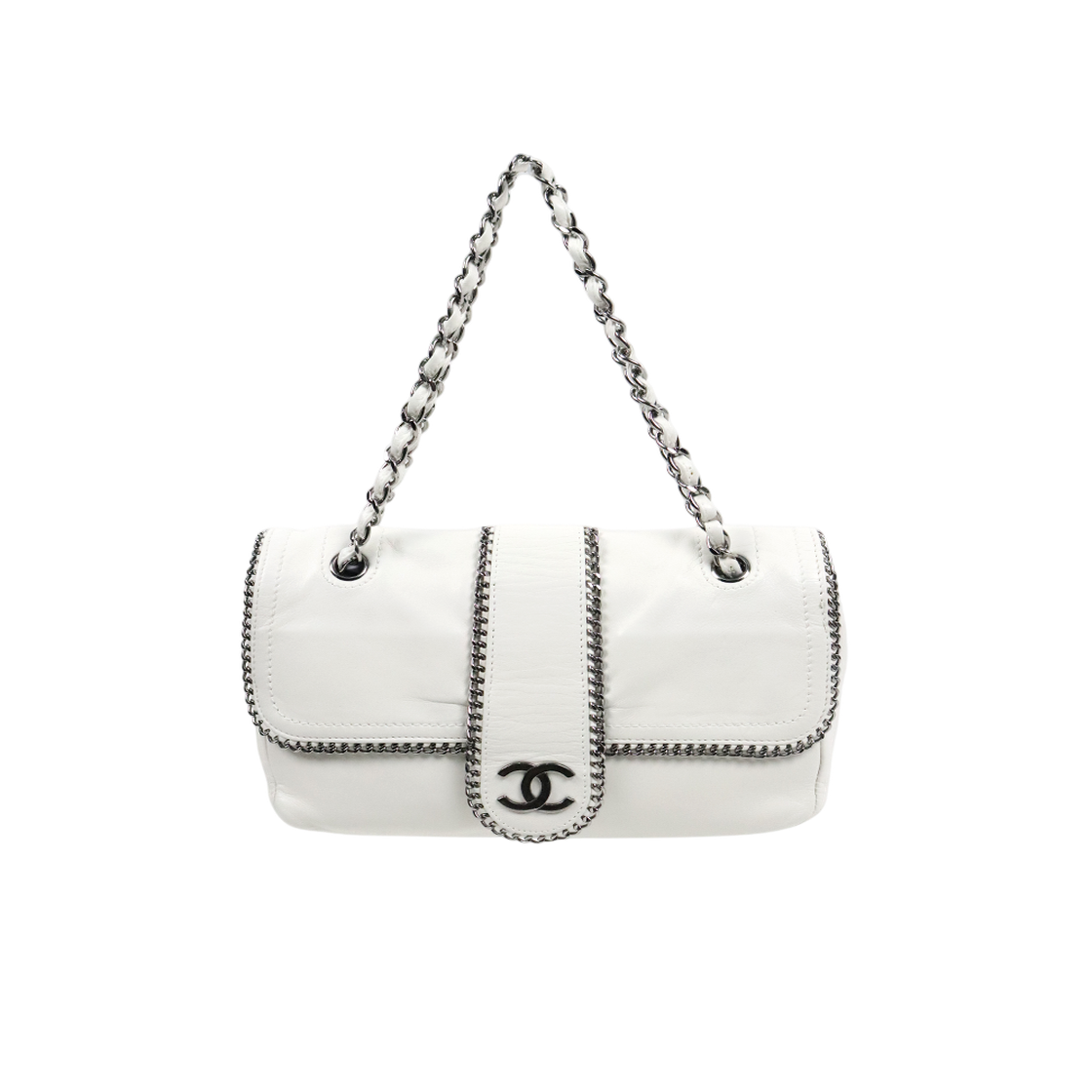 샤넬 화이트 램스킨 은장CC 체인미 체인 숄더백 C-A57356T(Chanel White Lambskin Silver CC Chain Mini Shoulder Bag C-A57356T)