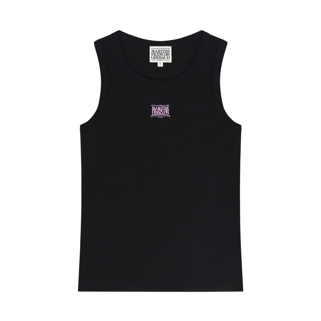 (W) 마리떼 프랑소와 저버 리본 클래식 로고 슬리브리스 블랙((W) Marithe Francois Girbaud Ribbon Classic Logo Sleeveless Black)