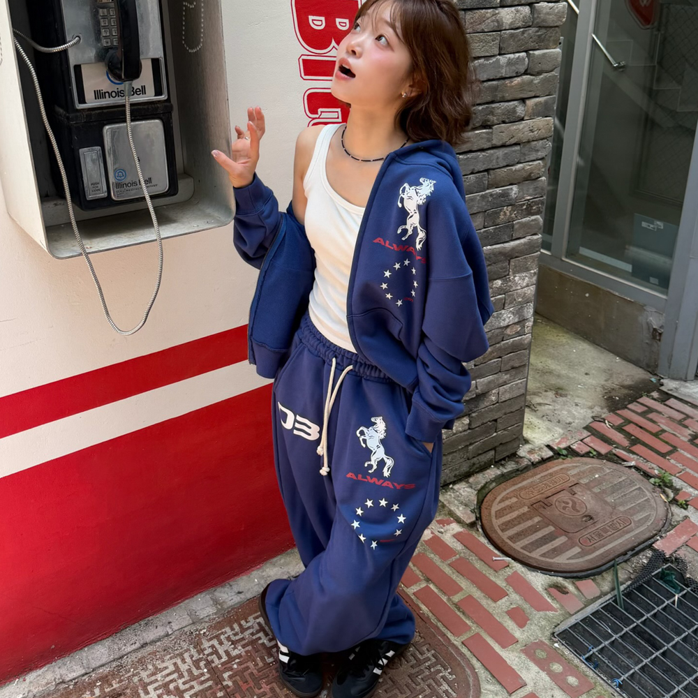 아모우 홀스 후디 집업 블루(AMOU Horse Hoodie Zip-up Blue) - 4