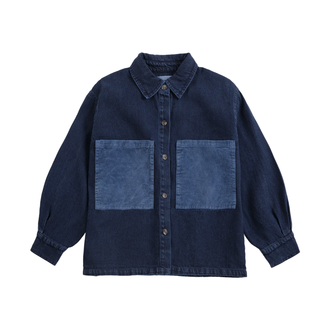 (키즈) 보보쇼즈 태그 데님 셔츠 미드나잇 블루((Kids) Bobo Choses Tag Denim Shirt Midnight Blue)