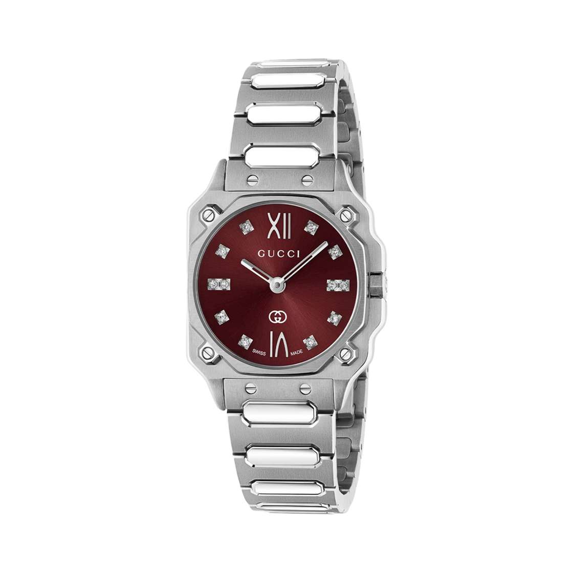 [25% 쿠폰] (W) 구찌 G-플랫 쿼츠 24mm 스테인리스 스틸 실버 버건디([25% 쿠폰] (W) Gucci G-Flat Quartz 24mm Stainless Steel Silver Burgundy) - 2
