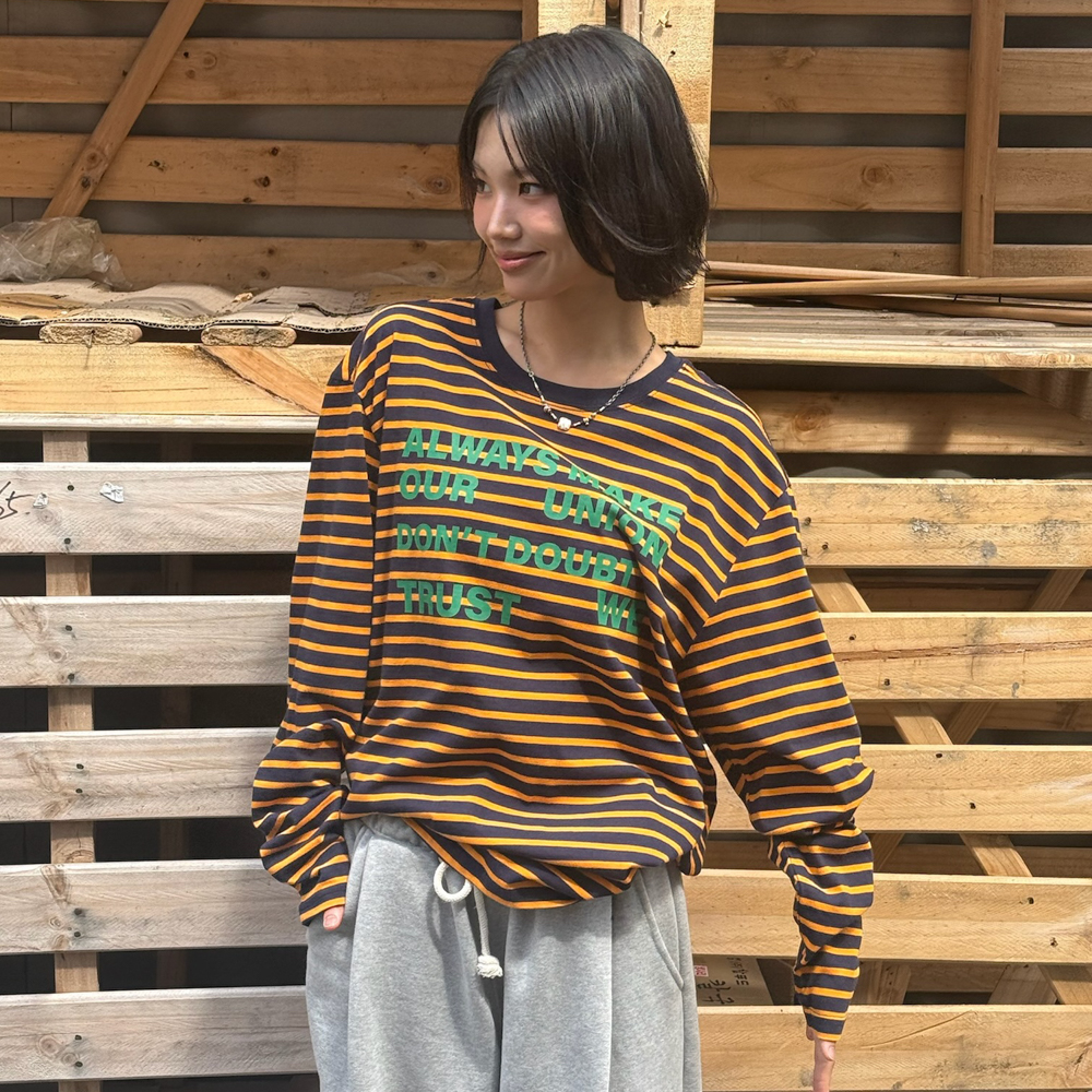 아모우 레터링 스트라이프 롱슬리브 오렌지(AMOU Lettering Stripe Long Sleeve Orange) - 6
