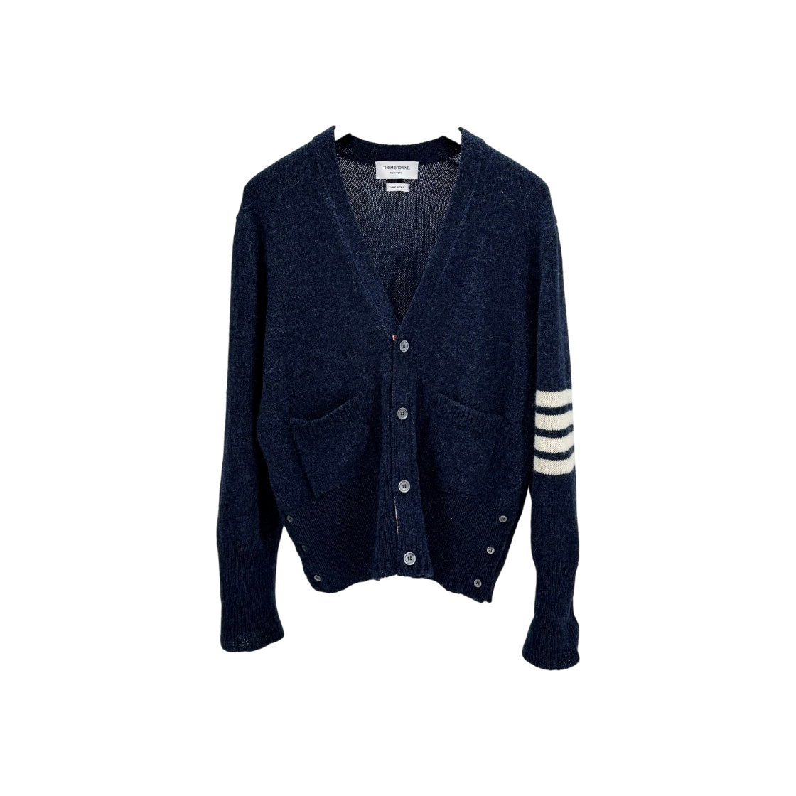 ITBISAV3PSCI Thom Browne Shetland Stripe Cardigan Navy