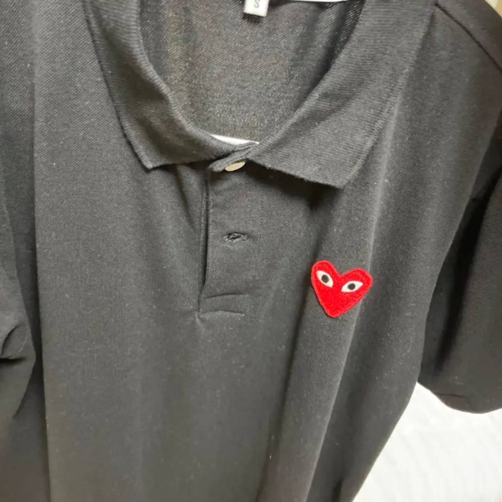 Play Comme des Garcons Red Heart Polo Shirt Black 착용 스타일