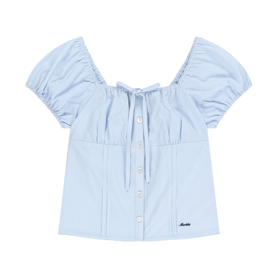(W) 마리떼 프랑소와 저버 캡 슬리브 리본 블라우스 스카이 블루((W) Marithe Francois Girbaud Cap Sleeve Ribbon Blouse Sky Blue)