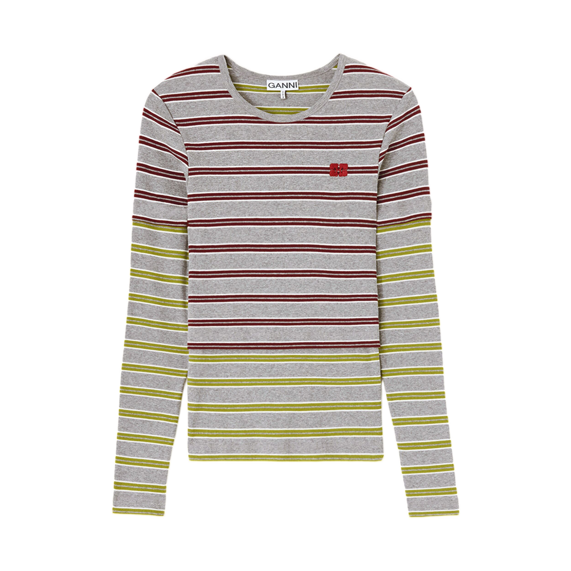A1040472-431 (W) Ganni Long Sleeve Top in Double Stripe Port Royale