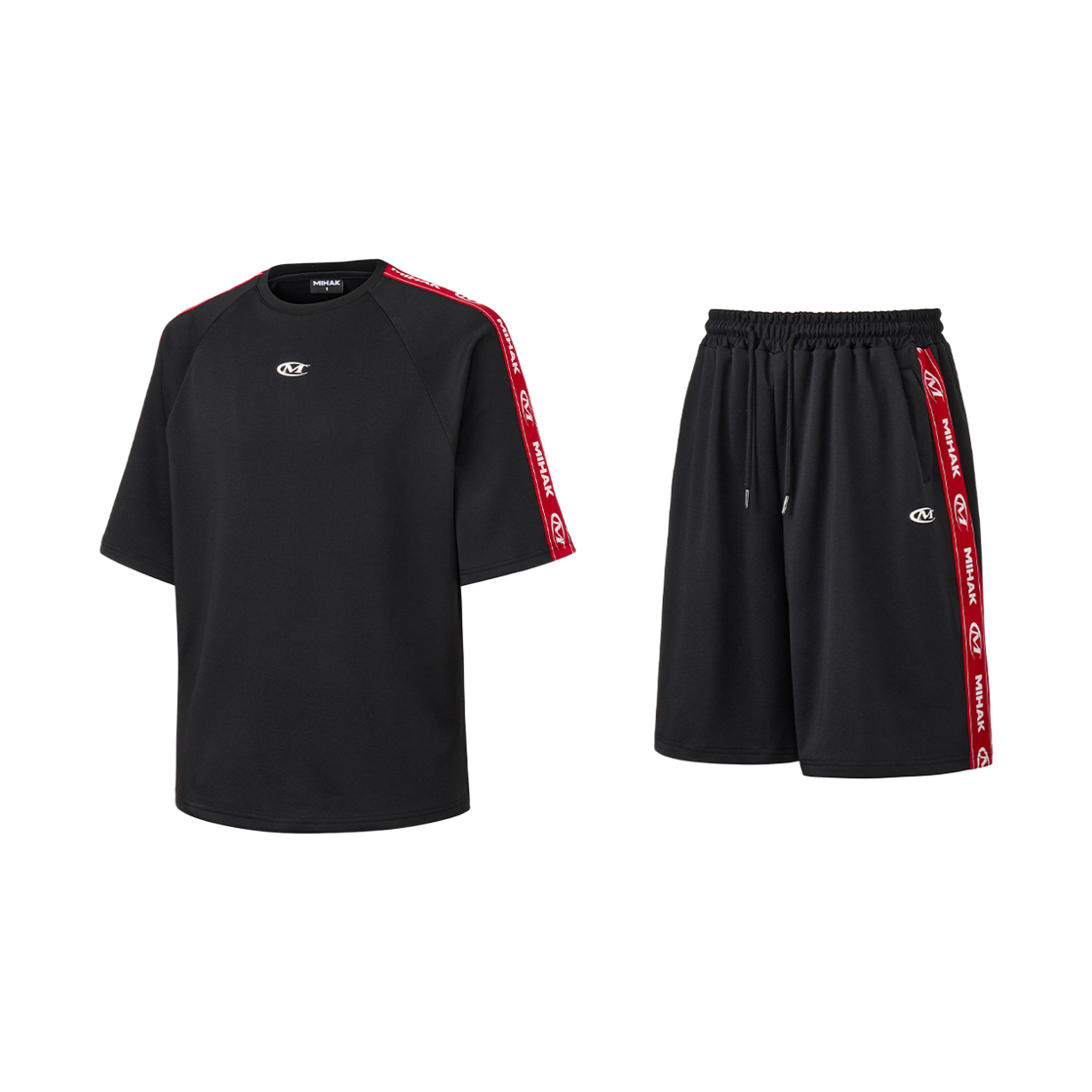 26SMSET-004BK MIHAK Lettering Tape Track Shorts Set Black