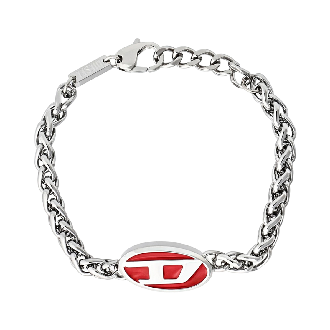 DX1445040 [25% 쿠폰] Diesel Dx1445040 Red Enamel and Stainless Steel Chain Bracelet Silver