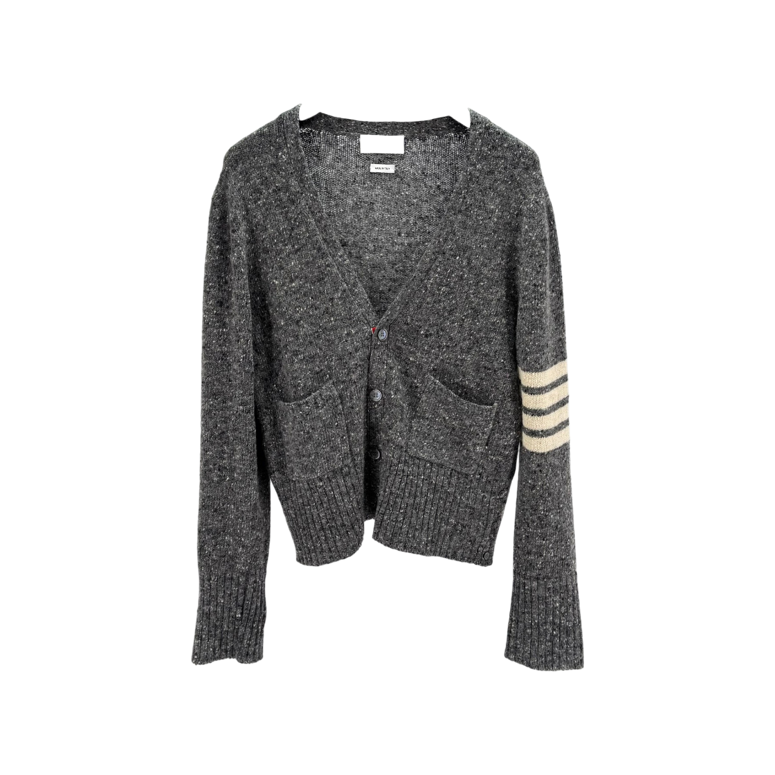 ITSI8UQGGCLC Thom Browne Asymmetric Mohair Tweed Cardigan Gray MKC084A