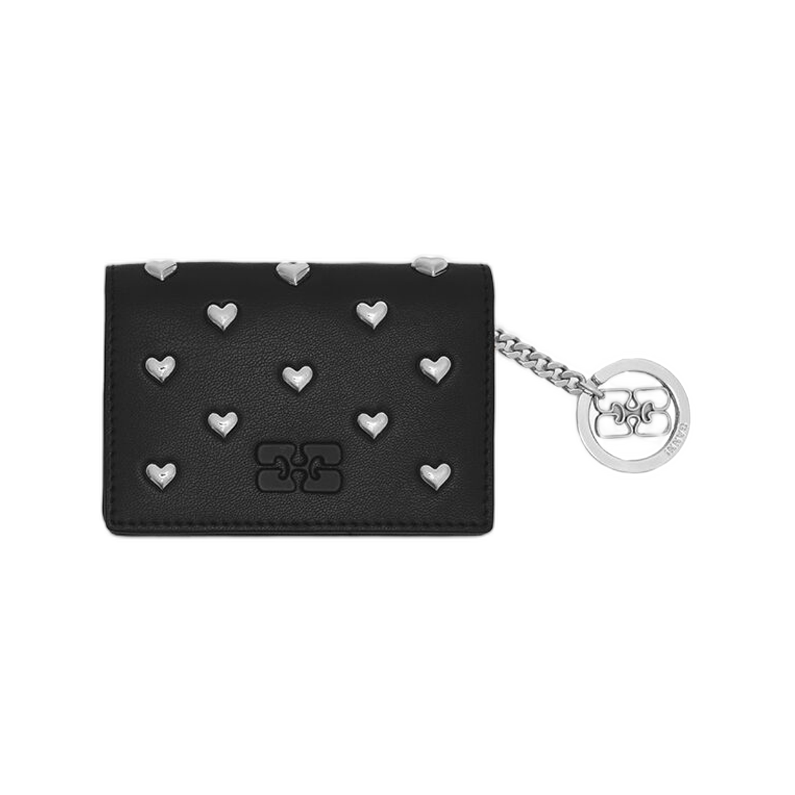가니 보우 카드 홀더 플랩 블랙 스터드 블랙(Ganni Bou Card Holder with Flap in Black Studs Black)