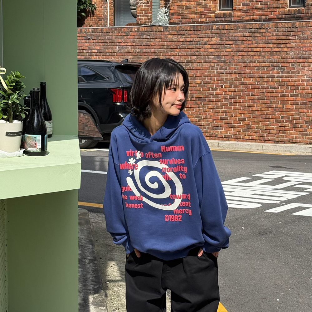 아모우 몰리 레터링 후디 블루(AMOU Molly Lettering Hoodie Blue) - 5