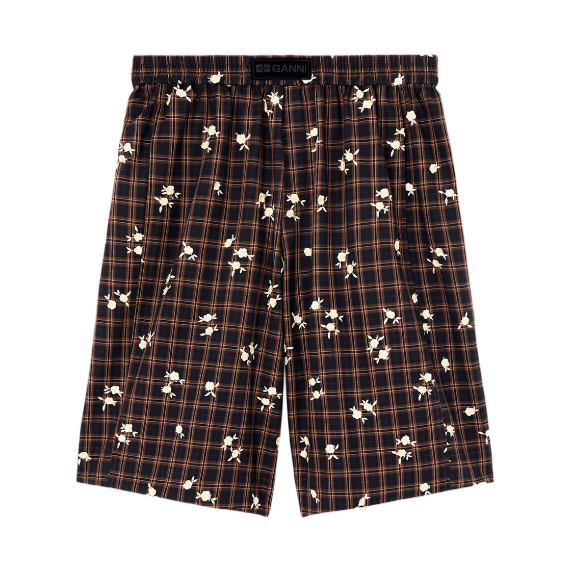 A1110089-ZX8 (W) Ganni Shorts in Printed Check Cappuccino