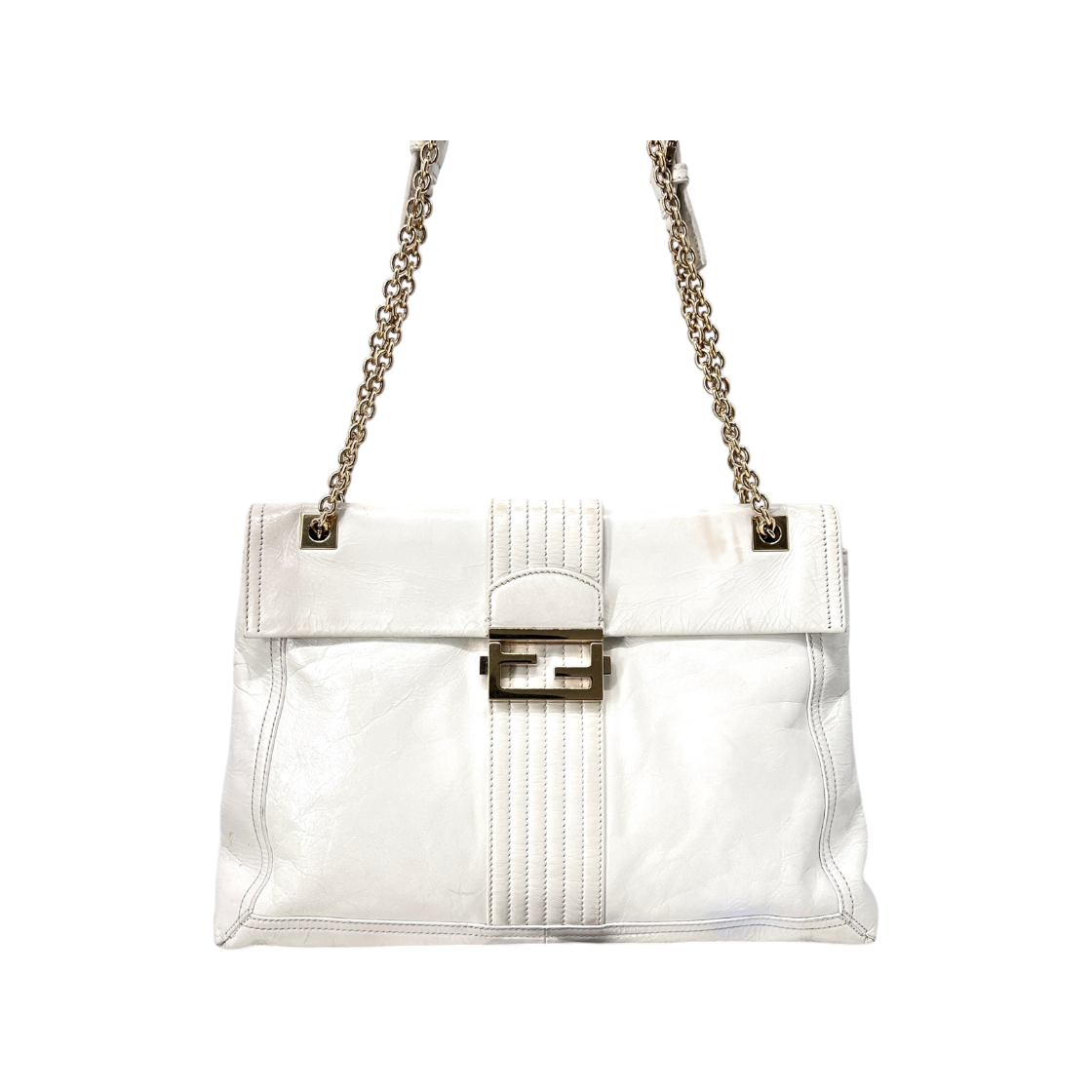 IT52OPE5LWIR Fendi Glazed Maxi Baguette Chain Shoulder Bag White 8BT143