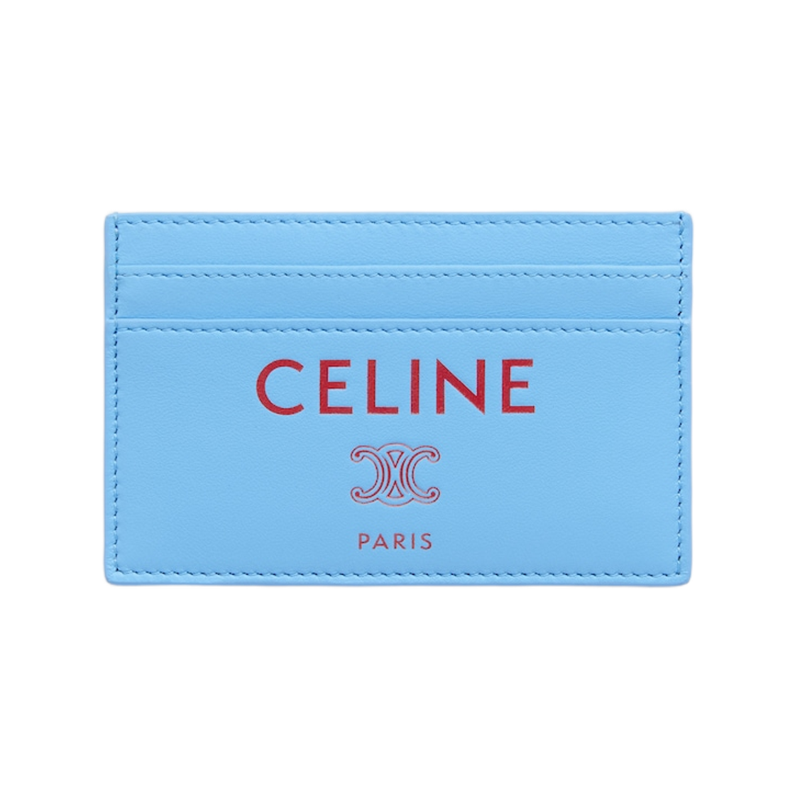 10N764K40-GLK5 Celine Card Holder in Smooth Lambskin Blue Sky Red