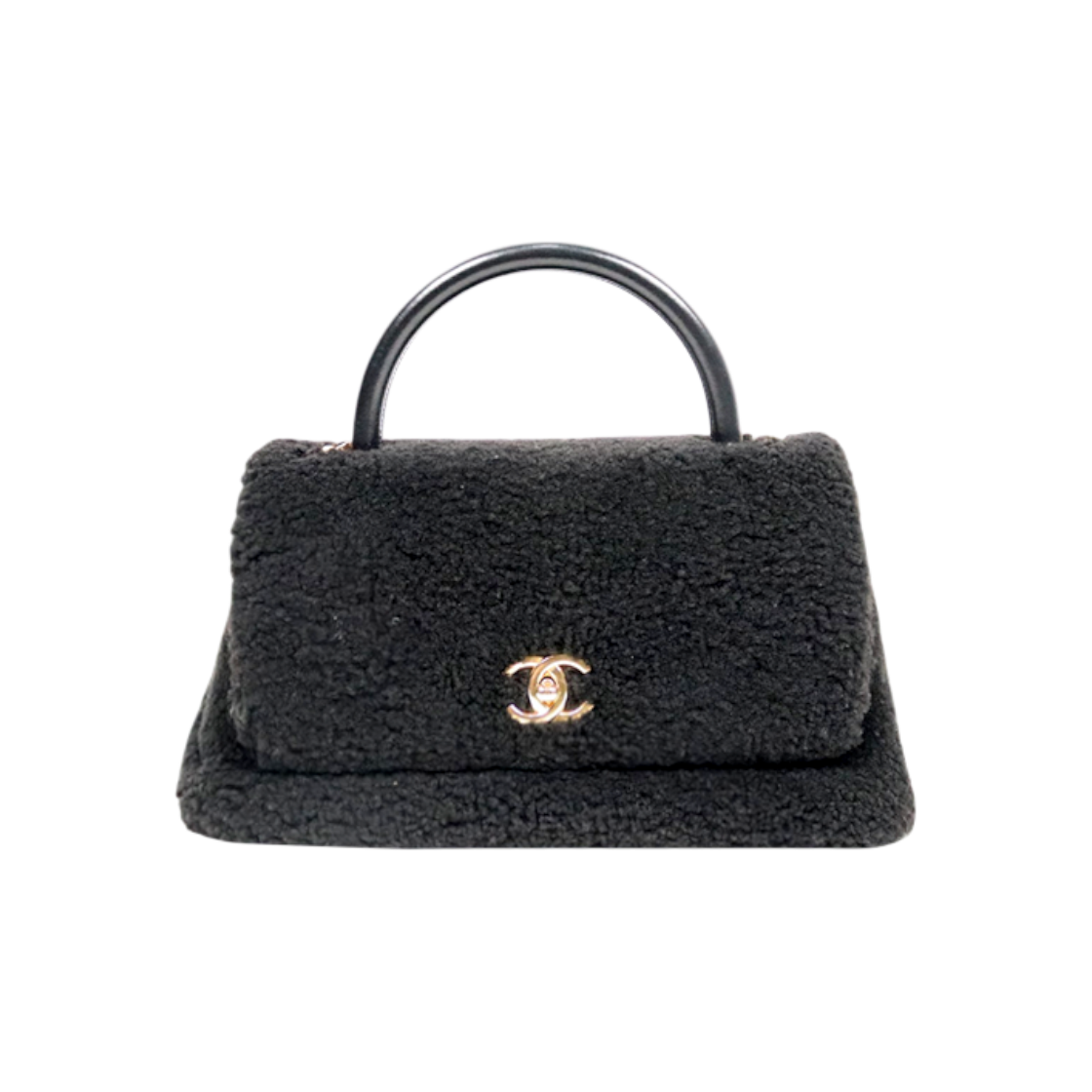 ITGO36KA7I5V Chanel Black Shearling Coco Handle 2Way Bag A-A54935