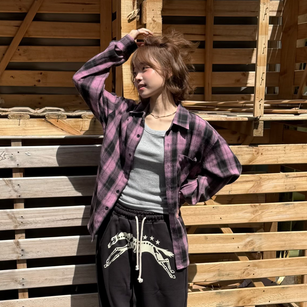아모우 코어 플란넬 셔츠 핑크(AMOU Core Flannel Shirts Pink) - 6