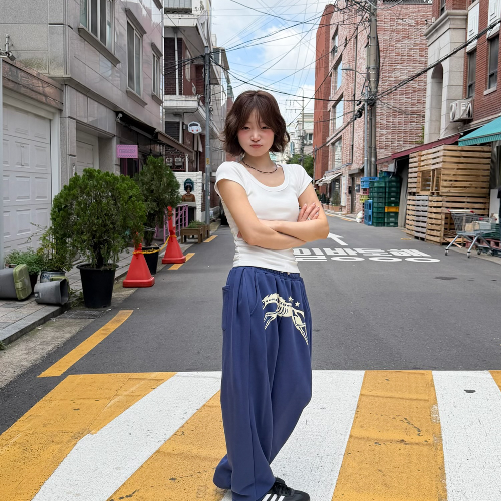 아모우 본 홀스 스웻 팬츠 블루(AMOU Bone Horse Sweat Pants Blue) - 5