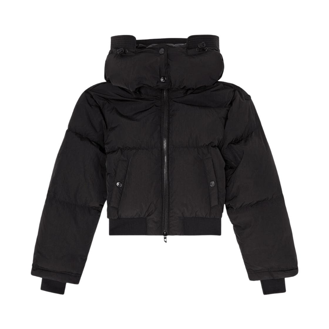 A236950GHBZ-9XX (W) Diesel Wrinkled Nylon Down Puffer Jacket with Detachable Hood Black