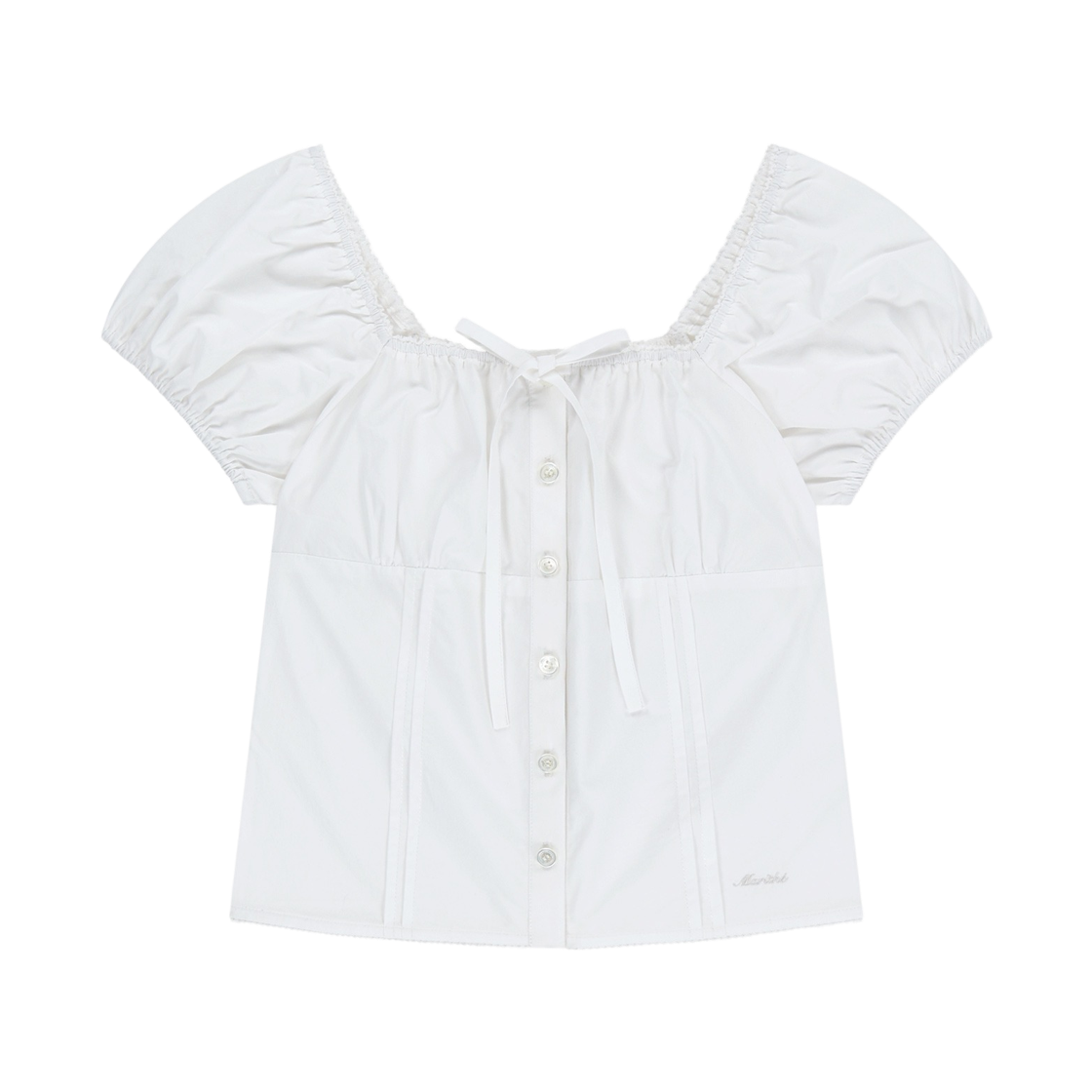(W) 마리떼 프랑소와 저버 캡 슬리브 리본 블라우스 화이트((W) Marithe Francois Girbaud Cap Sleeve Ribbon Blouse White)