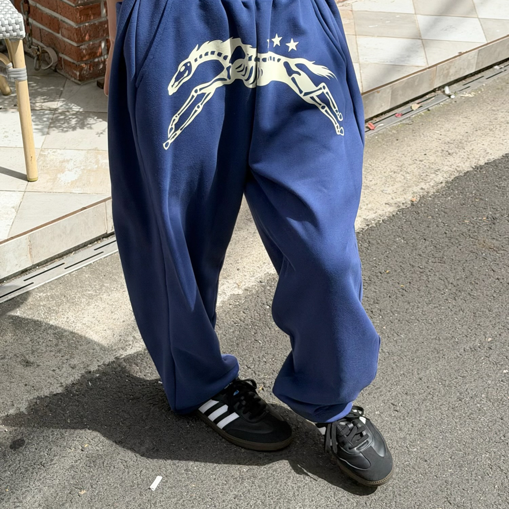 아모우 본 홀스 스웻 팬츠 블루(AMOU Bone Horse Sweat Pants Blue) - 4