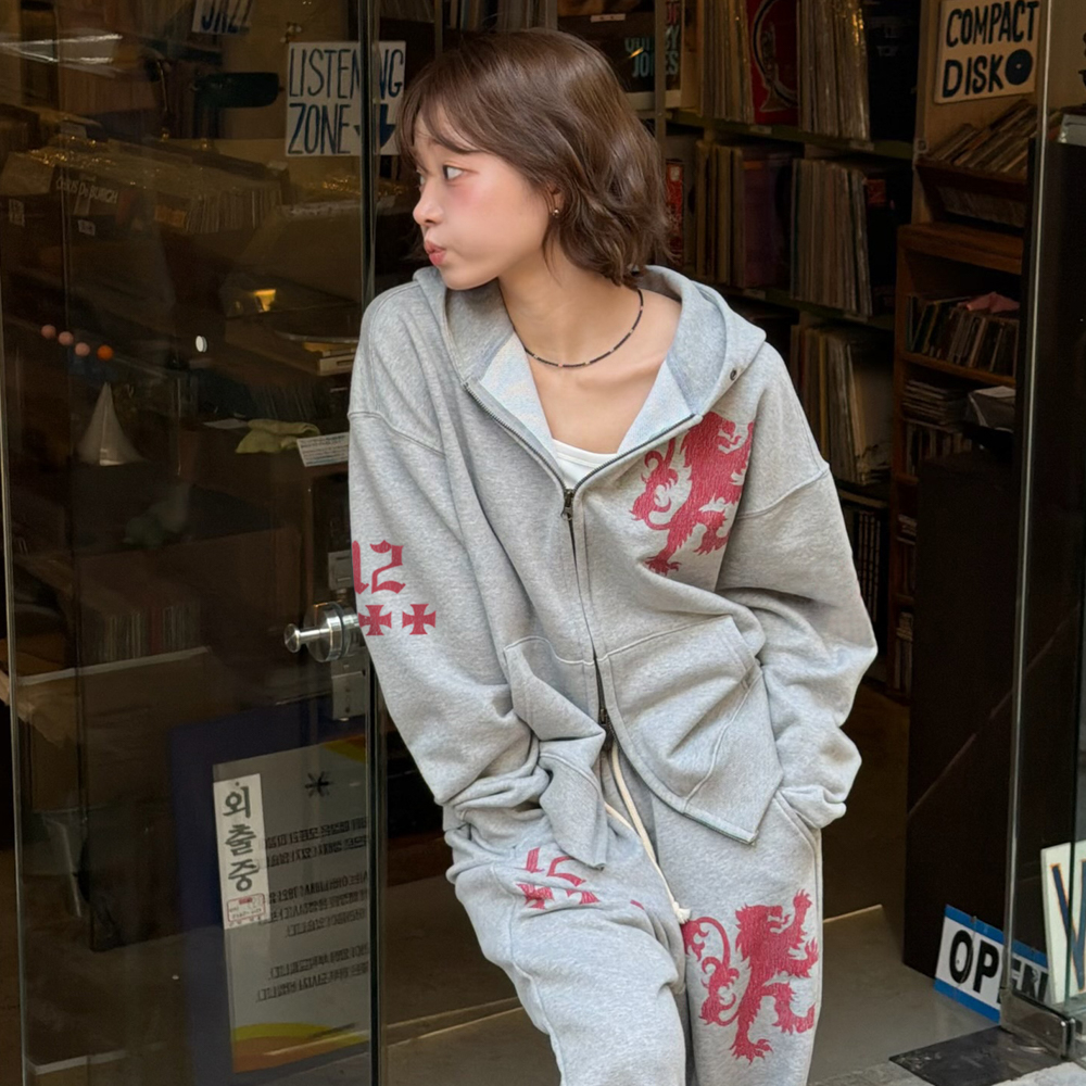 아모우 라이언 후디 집업 그레이(AMOU Lion Hoodie Zip-up Gray) - 5