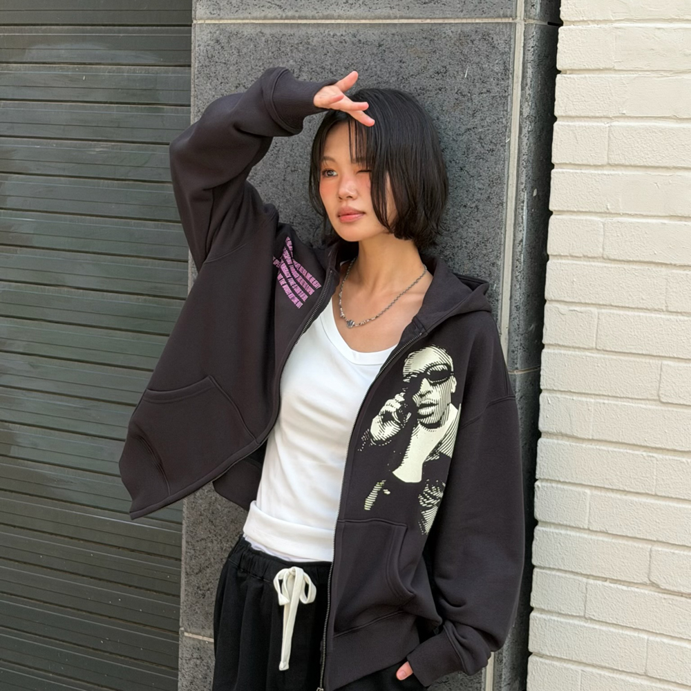 아모우 핫라인 후디 집업 블랙(AMOU Hotline Hoodie Zip-up Black) - 5