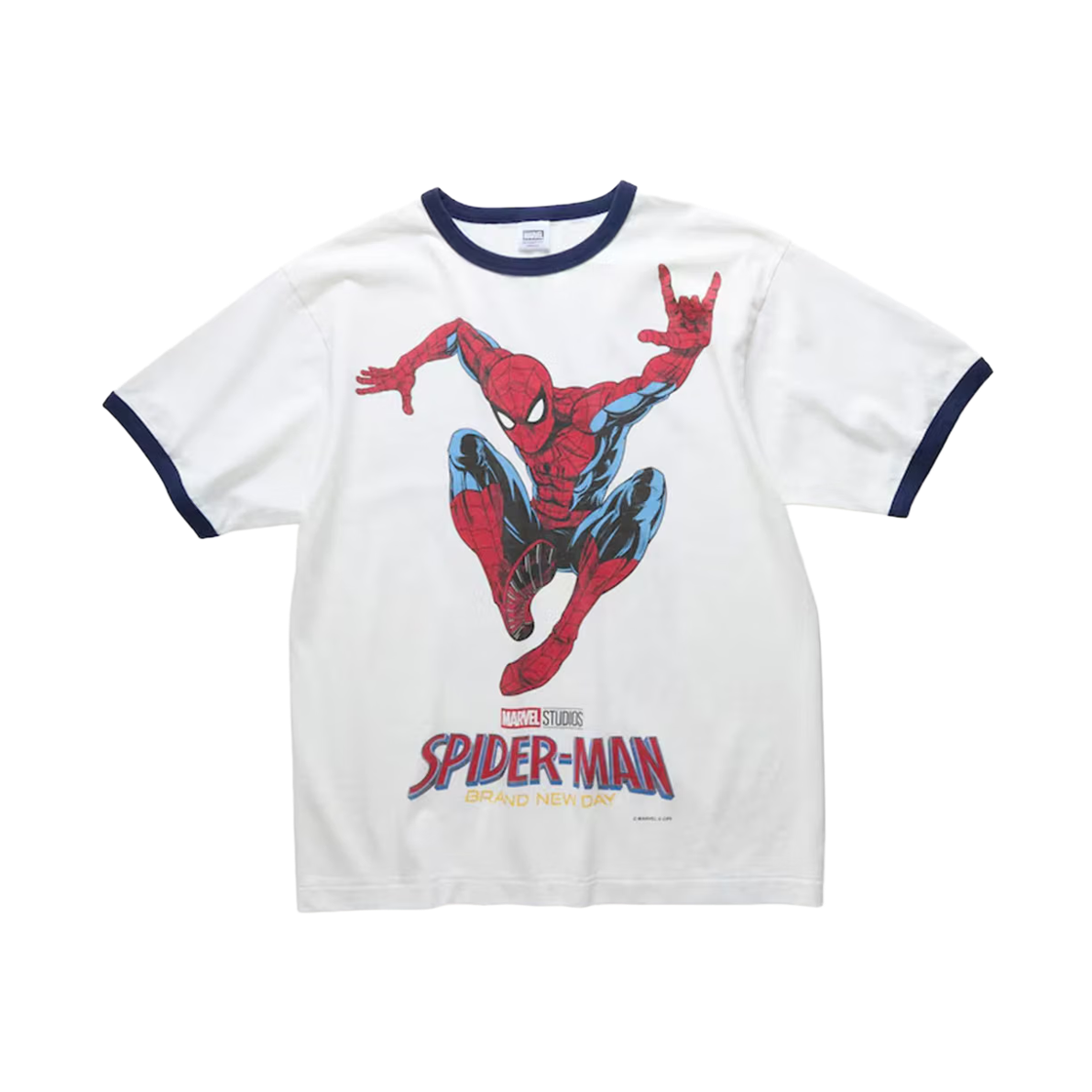 프릭스 스토어 x 스파이더맨 브랜드 뉴 데이 링거 티셔츠 화이트 네이비(Freak's Store x Spider-Man Brand New Day Ringer T-Shirt White Navy)