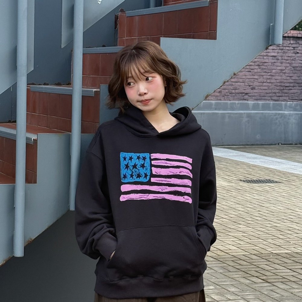 아모우 유에스에이 페인티드 후디 블랙(AMOU USA Painted Hoodie Black) - 4