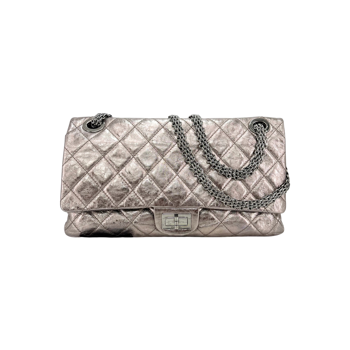 ITF6PD2AWMSV Chanel Metallic Vintage Jumbo 2.55 Chain Shoulder Bag