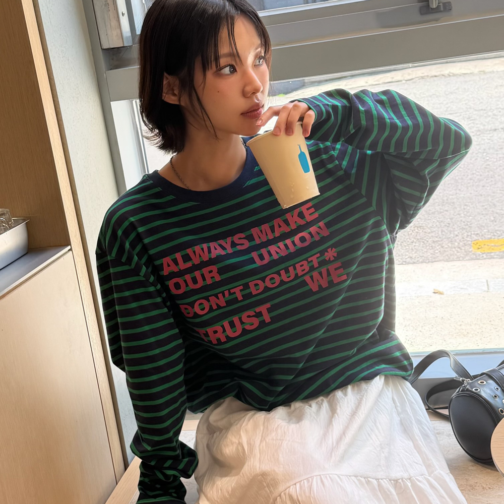 아모우 레터링 스트라이프 롱슬리브 그린(AMOU Lettering Stripe Long Sleeve Green) - 5