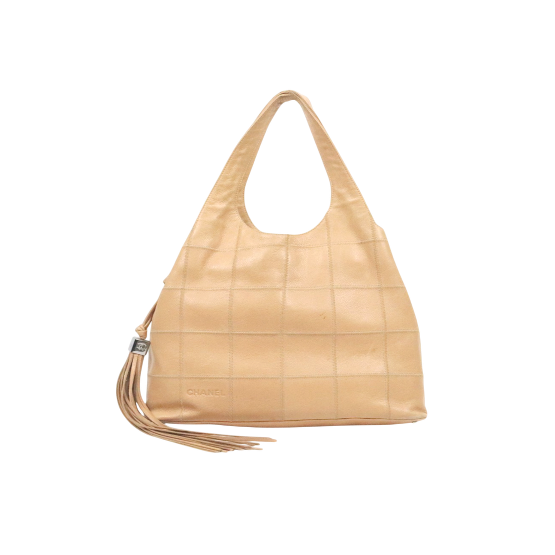 ITBBLH5TVNJB Chanel Beige Chocolate Bar Tassel Hobo Bag A-A62856