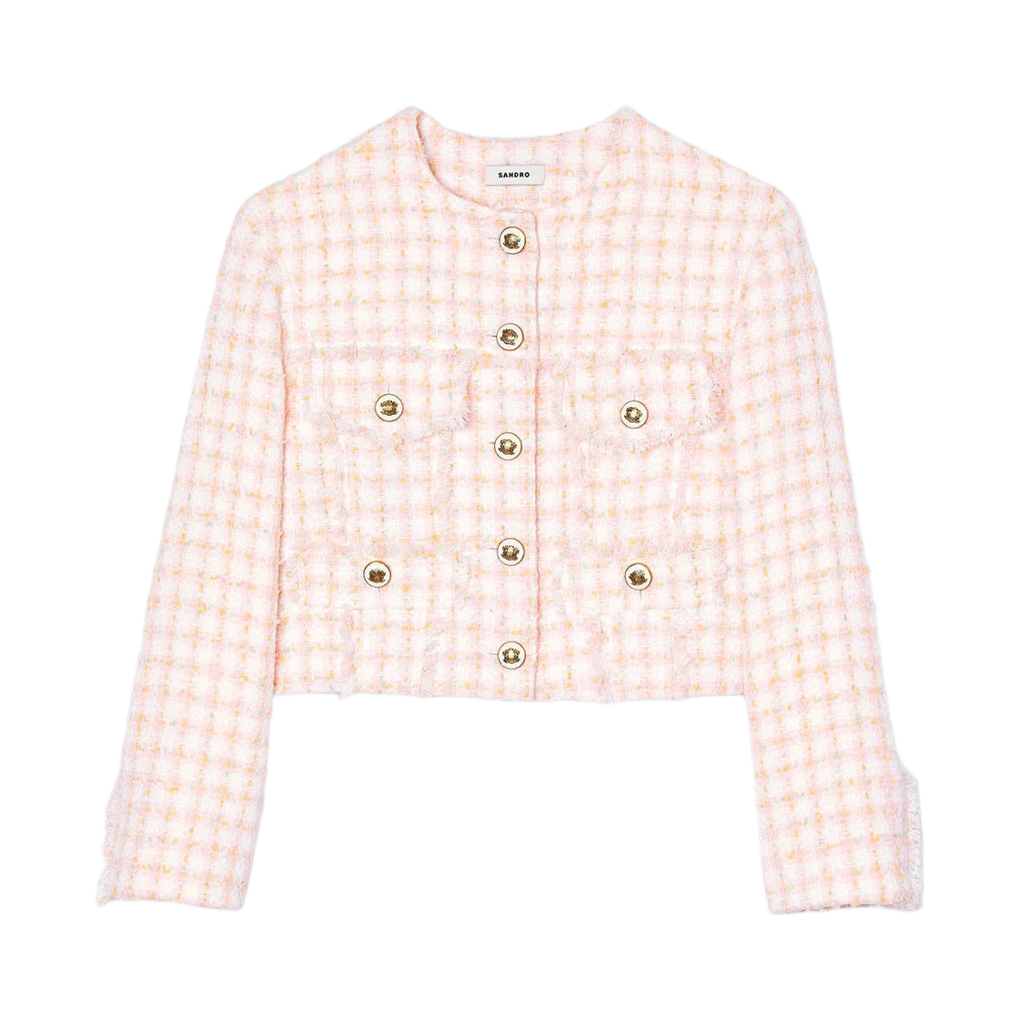 SFPVE00979 (W) Sandro Cropped Decorative Tweed Jacket Light Pink