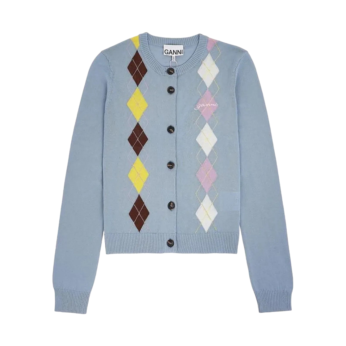 A1160009-326 (W) Ganni Cotton Argyle Cardigan Chambray