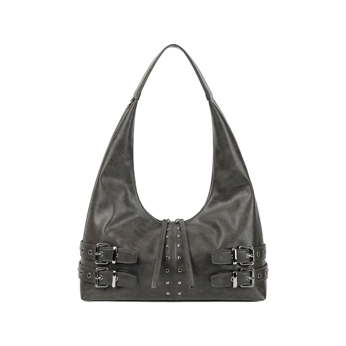 트리밍버드 더블 버클 스터드 숄더백 라이트 그레이(Treemingbird Double Buckle Stud Shoulder Bag Light Gray)