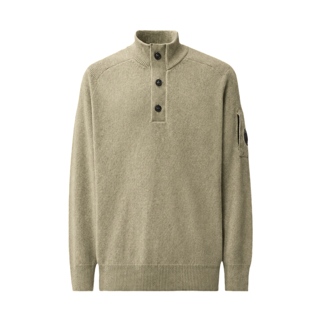 21CMKN087A110149A356 C.P. Company Lambswool Half Button Lens Sweater Fallen Rock Beige - 26FW