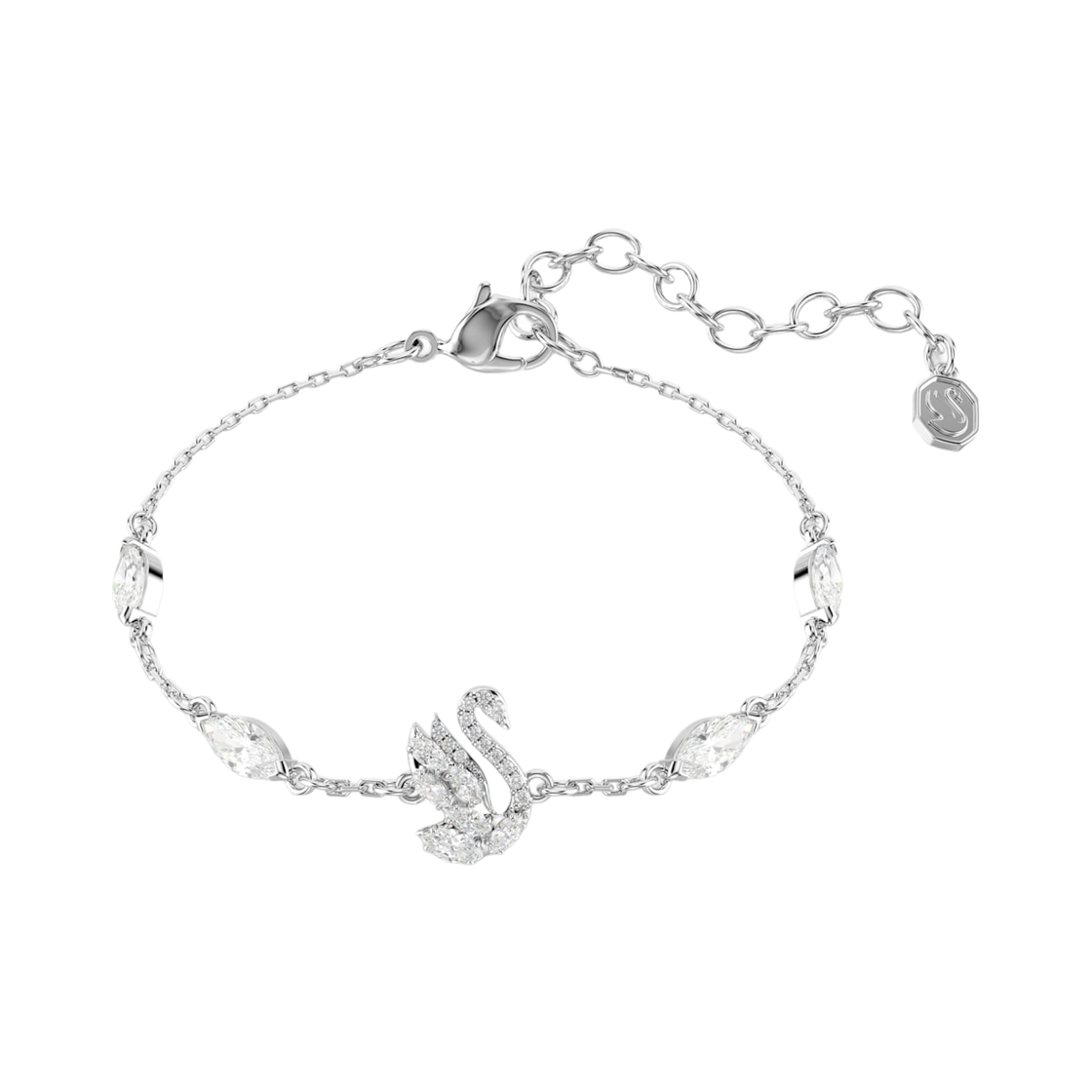 (W) 스와로브스키 스완 브레이슬릿 믹스 컷 스완 화이트 로듐 플래팅((W) Swarovski Swan Bracelet Mixed Cut Swan White Rhodium Plated)