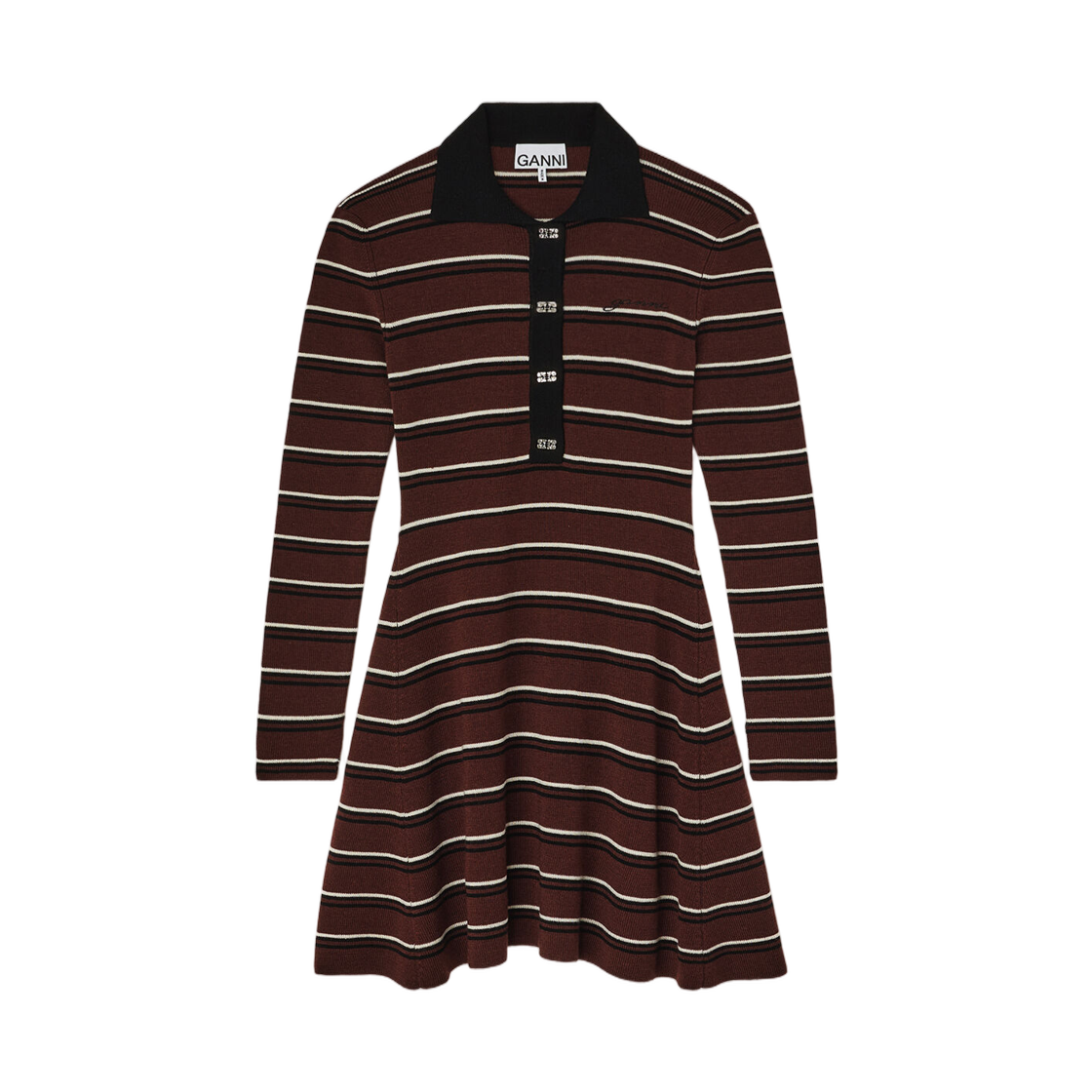 A1030660-999 (W) Ganni Polo Dress in Striped Merino Multicolour