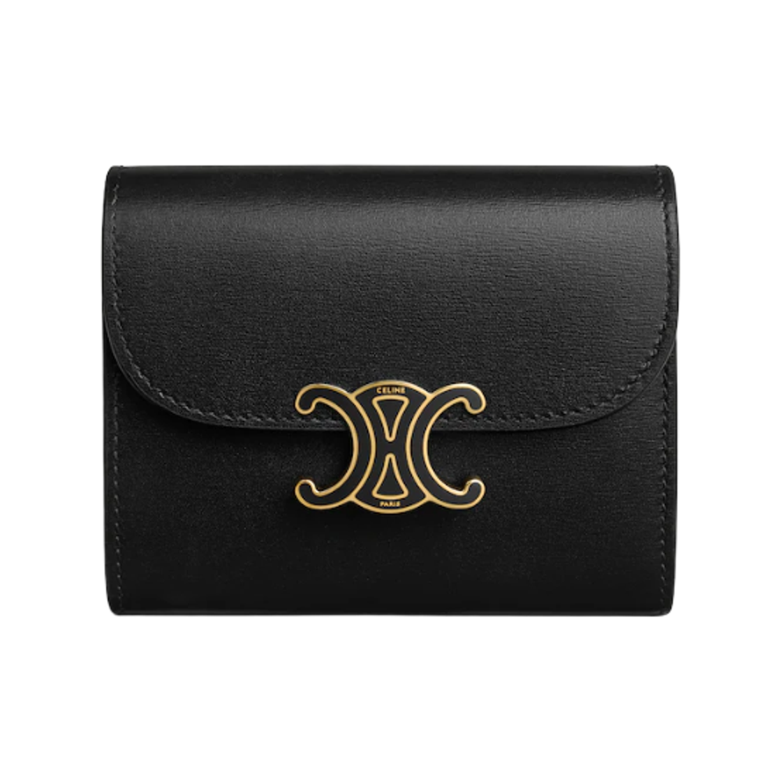 10D784L24-38NN Celine Small Flap Wallet Triomphe in Shiny Calfskin and Enamel Black