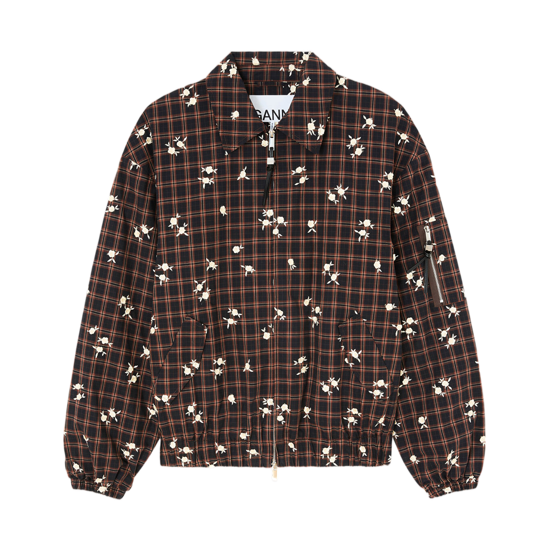 A1010198-ZX8 (W) Ganni Bomber in Printed Check Cappuccino