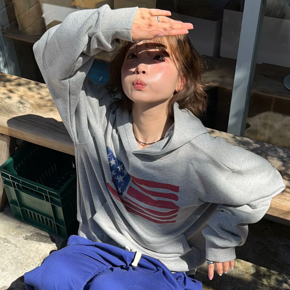 아모우 유에스에이 페인티드 후디 그레이(AMOU USA Painted Hoodie Gray) - 4